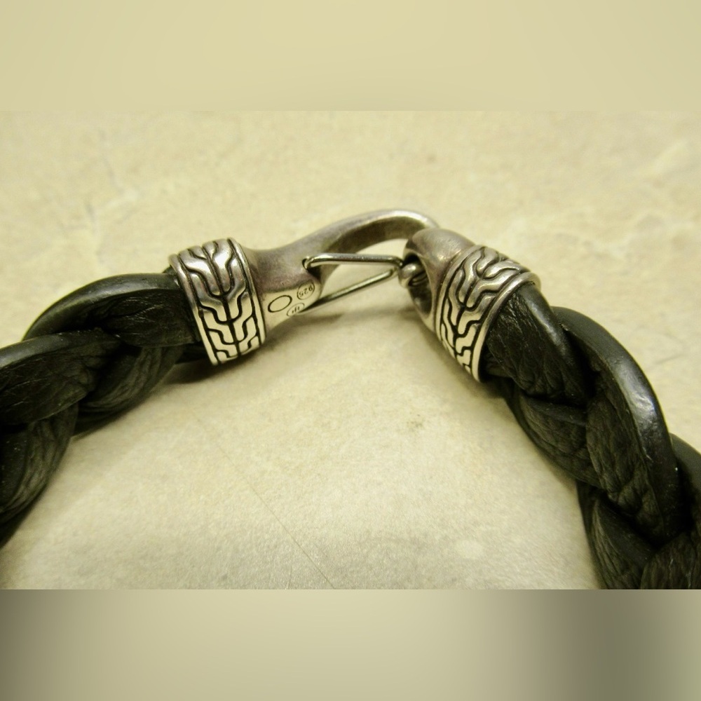 JOHN HARDY 925 Silver Chain & Braided Leather Braided Bracelet 8.5” #775 - Picture 4 of 7